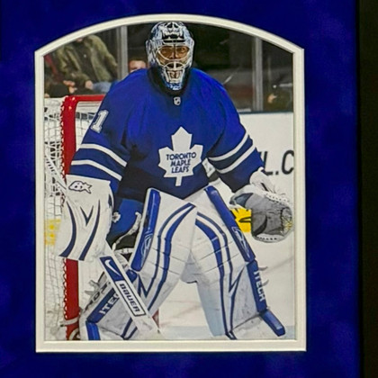 Curtis Joseph Signed Blue Custom Suede Matte Framed Hockey Jersey