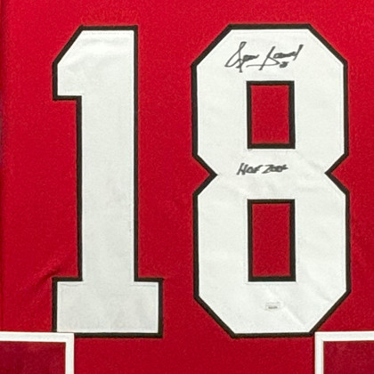 Denis Savard Signed Chicago Red Custom Suede Matte Framed Hockey Jersey (JSA)