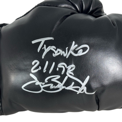 Buster Douglas Signed Tyson KO 2/11/90 Inscription Black Boxing Glove (JSA)