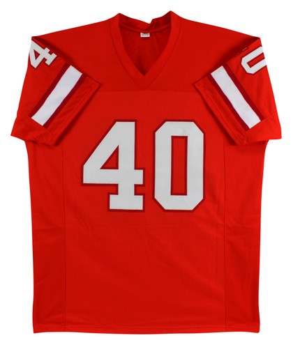 Mike Alstott Signed Orange Throwback Pro Style Jersey Autographed BAS Witnessed