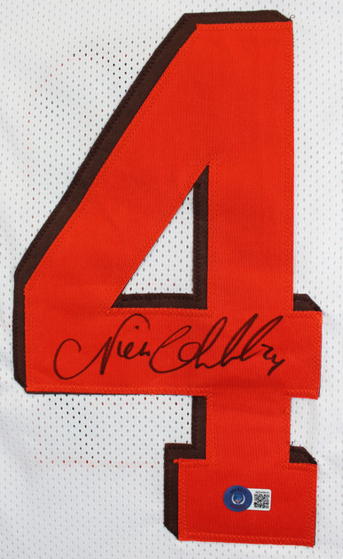 Nick Chubb Authentic Signed White Pro Style Jersey Autographed BAS Witnessed