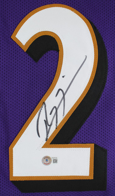 Ray Lewis Authentic Signed Purple Pro Style Stat Jersey BAS Witnessed