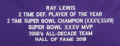 Ray Lewis Authentic Signed Purple Pro Style Stat Jersey BAS Witnessed