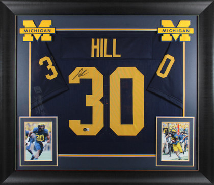 Michigan Daxton Hill Authentic Signed Navy Blue Pro Style Framed Jersey BAS Wit