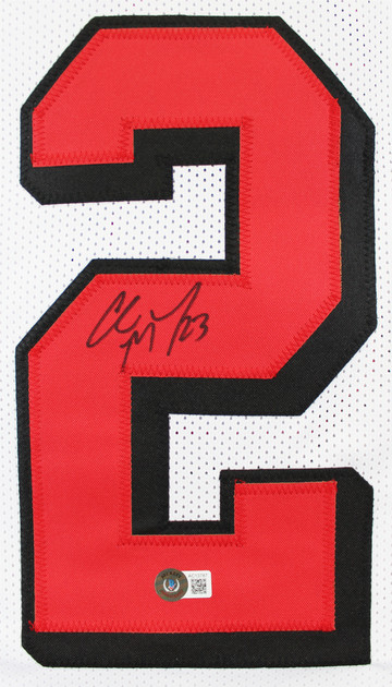 Christian McCaffrey Signed White Pro Style Jersey w/ Dropshadow BAS