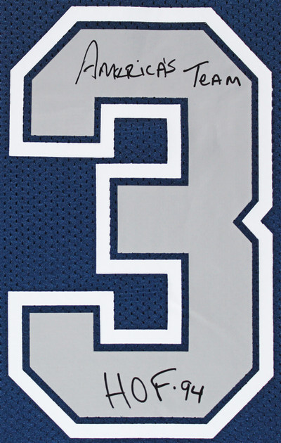 Cowboys Tony Dorsett "3x Insc" Signed Navy Blue M&N Framed Jersey w/ Grey #s BAS