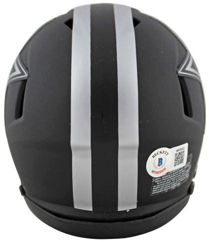 Cowboys Dak Prescott Signed Eclipse Speed Mini Helmet w/ Silver Sig BAS Witness