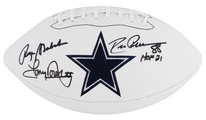Cowboys (3) Staubach, Dorsett & Pearson Signed White Panel Logo Football BAS W 2