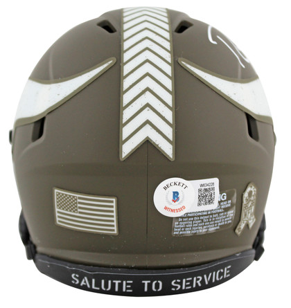 Vikings Randy Moss Signed Salute To Service Speed Mini Helmet w/ White Sig BAS W