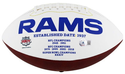 Rams Eric Dickerson "HOF 99" Signed Rawlings White Panel Logo Football BAS Wit