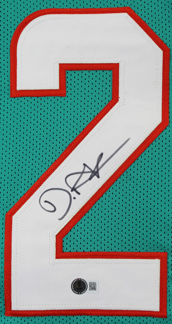 De&#x27;Von Achane Authentic Signed Teal Pro Style Jersey Autographed BAS Witnessed