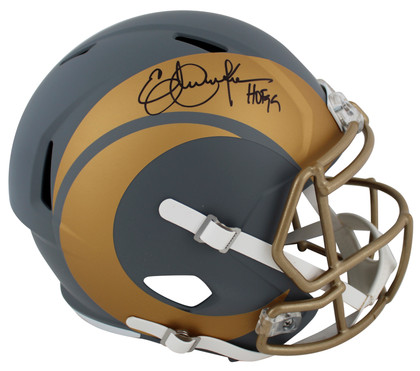 Rams Eric Dickerson "HOF 99" Signed Slate F/S Speed Rep Helmet W/ Case BAS Wit