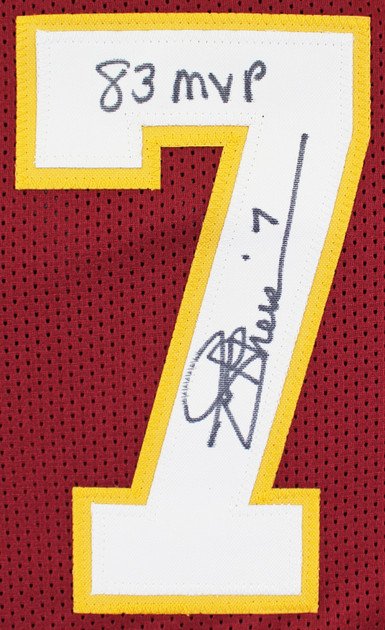 NFL MVPs (3) Theismann, Mosely & Brown Signed Maroon Pro Style Jersey BAS Wit