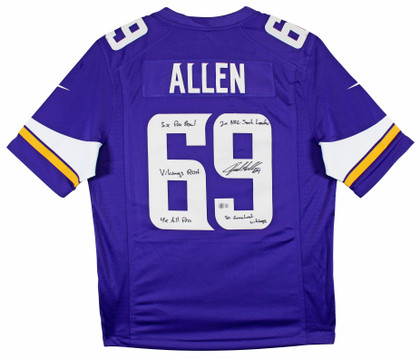 Vikings Jared Allen "5x Insc" Signed Purple Nike Limited Jersey BAS Witnessed