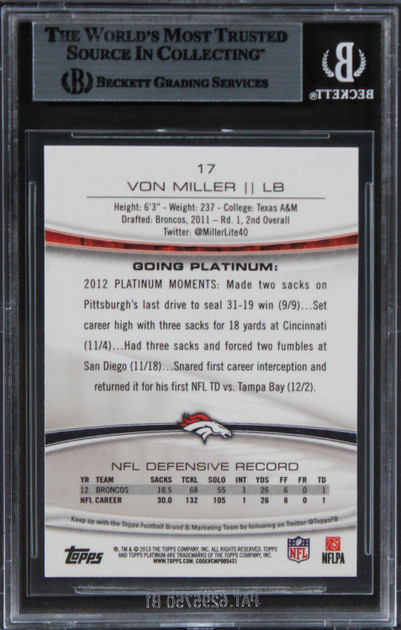 Broncos Von Miller Authentic Signed 2013 Topps Platinum #17 Card BAS Slabbed