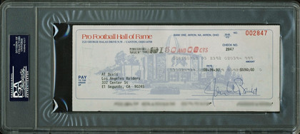 Raiders Al Davis Signed 3.5x8.35 Pro Football Hall Of Fame Check PSA/DNA Slabbed