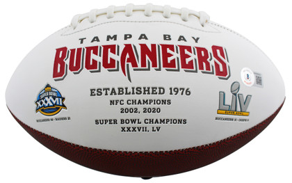 Buccaneers Warren Sapp "HOF 13" Signed White Panel Logo Football BAS Witnessed