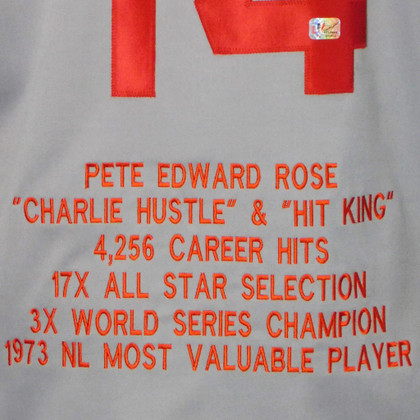 Pete Rose Signed Stats Cincinnati Pro Edition Grey Jersey (Fiterman & JSA)