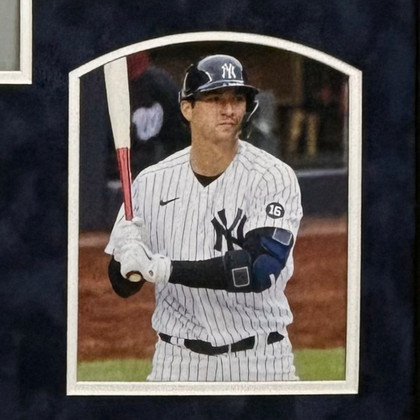 Kyle Higashioka Signed Higgy New York Grey Custom Suede Matte Framed Baseball Jersey (JSA)