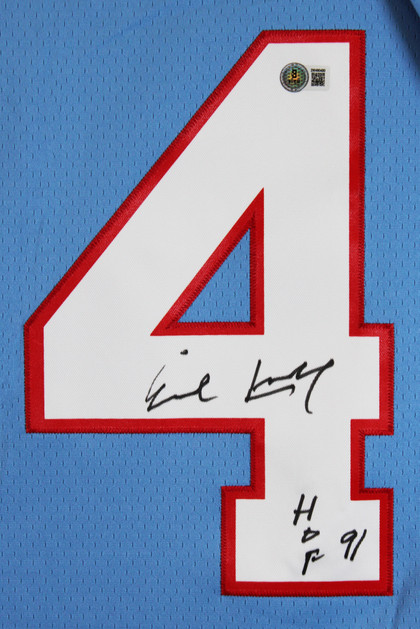 Oilers Earl Campbell "HOF 91" Signed Light Blue M&N Throwback Jersey BAS Witness