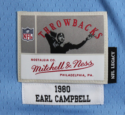 Oilers Earl Campbell "HOF 91" Signed Light Blue M&N Throwback Jersey BAS Witness