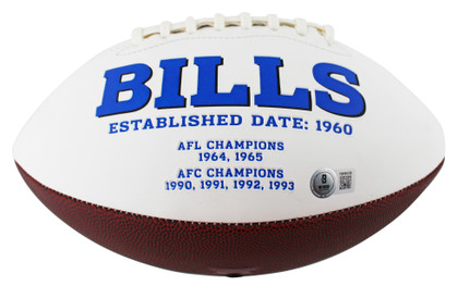 Bills (3) Reed, Kelly & Thomas Signed White Panel Logo Football W/ Case BAS Wit