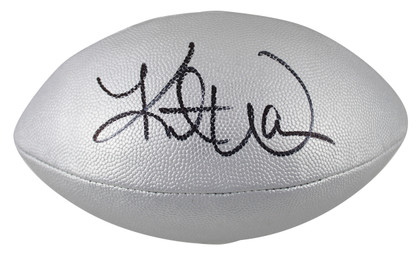 Kurt Warner Signed Wilson Replica Duke Metallic Silver Football W/ Case BAS Wit