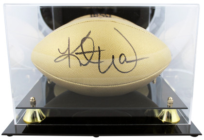 Kurt Warner Signed Wilson Replica Duke Metallic Gold Football W/ Case BAS Wit