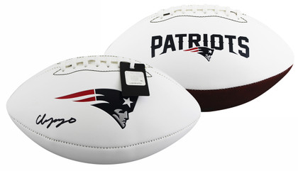 Patriots Christian Gonzalez Signed White Panel Logo Football W/ Case BAS Wit 2
