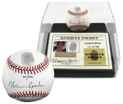 Braves Warren Spahn Signed Thumbprint Baseball LE #'d/200 w/ Display Case BAS