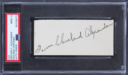 Athletics Grover Cleveland Alexander Signed 2x4.5 Cut Signature Auto 9! PSA Slab