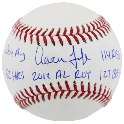 Yankees Aaron Judge "2017 AL ROY Stat" Signed Oml Baseball #36/99 MLB & Fanatics