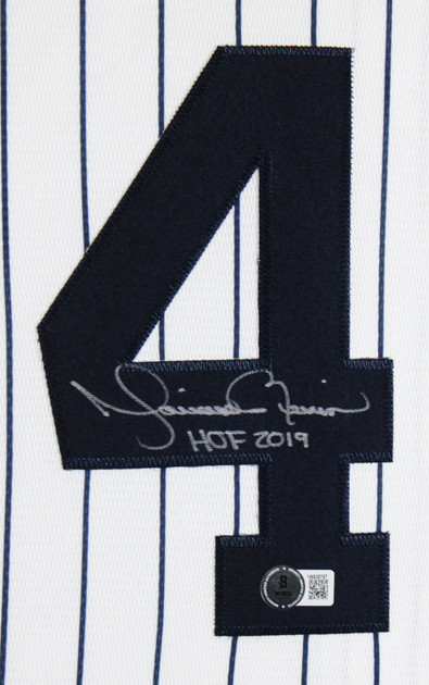 Yankees Mariano Rivera "HOF" Signed White Pinstripe Majestic Framed Jersey BAS W