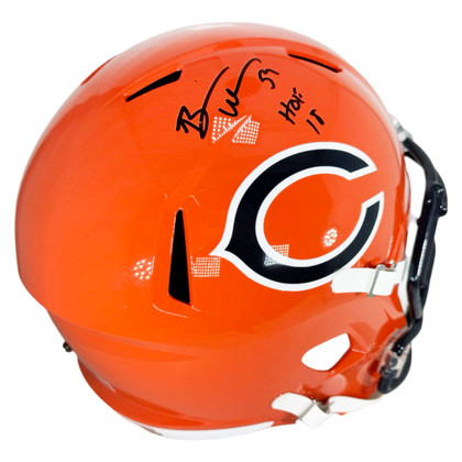 Brian Urlacher Signed HOF 18 Inscription Chicago Bears Alt 22 Full-Size Replica Football Helmet (Beckett)
