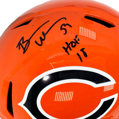 Brian Urlacher Signed HOF 18 Inscription Chicago Bears Alt 22 Full-Size Replica Football Helmet (Beckett)