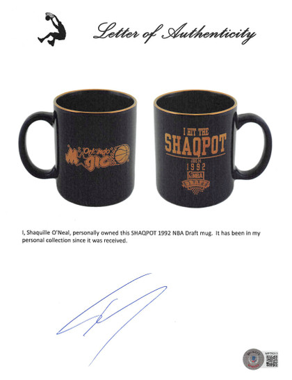 Magic Shaquille O'Neal Signed Shaqpot 1992 NBA Draft Coffee Mug BAS Wit #WP79164