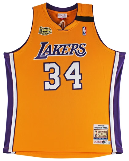 Shaquille O'Neal 9x Inscribed Signed Yellow M&N 99-00 HWC Authentic Jersey BAS 2