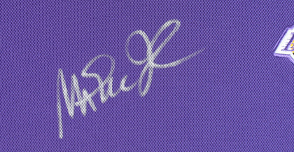 Lakers Magic Johnson Authentic Signed Purple Nike Warmup Shirt BAS Wit #W205616