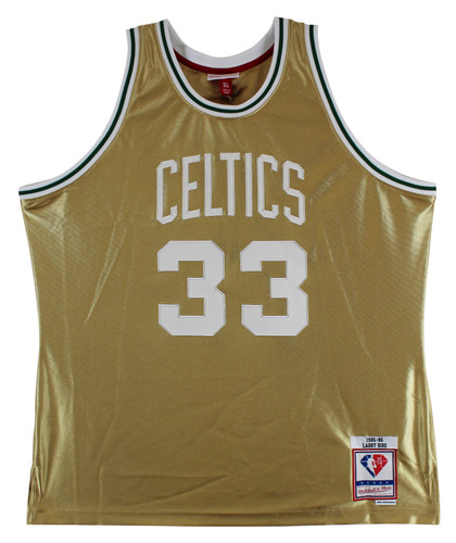 Celtics Larry Bird Authentic Signed Gold 75th M&N HWC Swingman Jersey BAS Wit