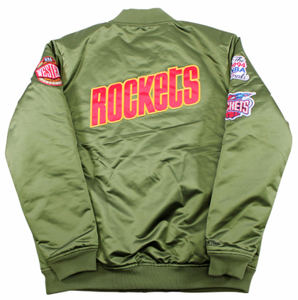 Rockets Hakeem Olajuwon & Clyde Drexler Signed Green M&N Bomber