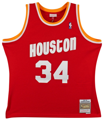 Rockets Hakeem Olajuwon "HOF 08" Signed 1993-94 Red M&N Swingman Jersey BAS Wit