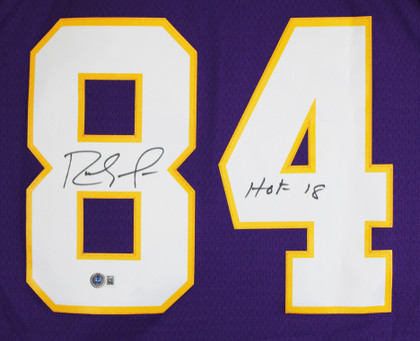 Vikings Randy Moss "HOF 18" Signed Purple Mitchell & Ness Framed Jersey BAS W 1