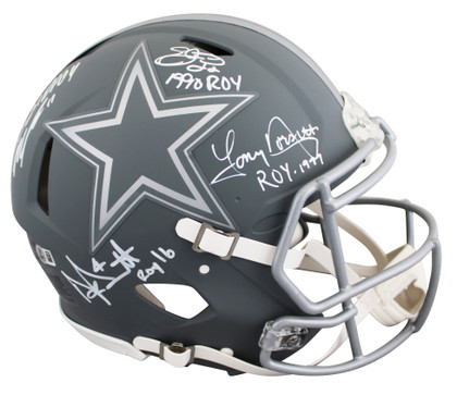 Cowboys Prescott, Smith, Parsons +1 Signed Slate F/S Speed Proline Helmet BAS W