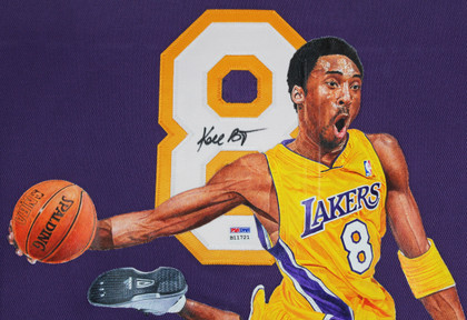 Lakers Kobe Bryant Signed William Zavala Hand Painted M&N Framed Jersey PSA