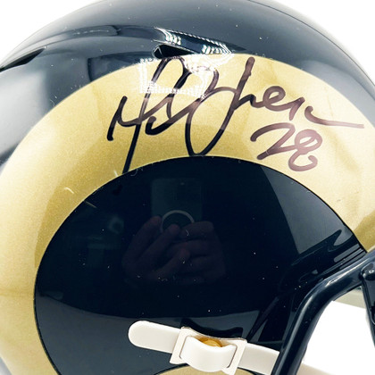 Marshall Faulk Signed Los Angeles Rams Throwback 00-16 Speed Mini Football Helmet (Beckett)