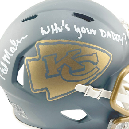 Patrick Mahomes Sr. Signed Who's Your Daddy Inscription Kansas City Chiefs Slate Alternate Speed Mini Football Helmet (Beckett)