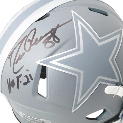Drew Pearson Signed HOF 21 Inscription Dallas Cowboys Slate Alternate Speed Mini Football Helmet (JSA)