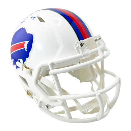 James Cook Signed Blue Ink Inscription Buffalo Bills Speed Mini Football Helmet (JSA)