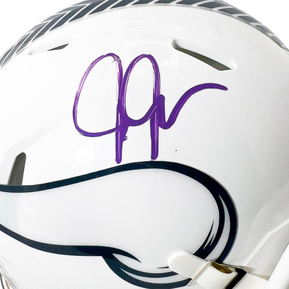 Justin Jefferson Signed Purple Ink Inscription Minnesota Vikings Salute to Service Mini Football Helmet (Beckett)