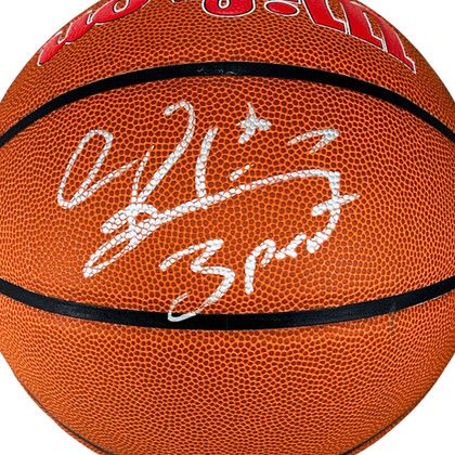 Dennis Rodman Signed 3 Peat Inscription Chicago Bulls Wilson NBA Team Logo Basketball (JSA)